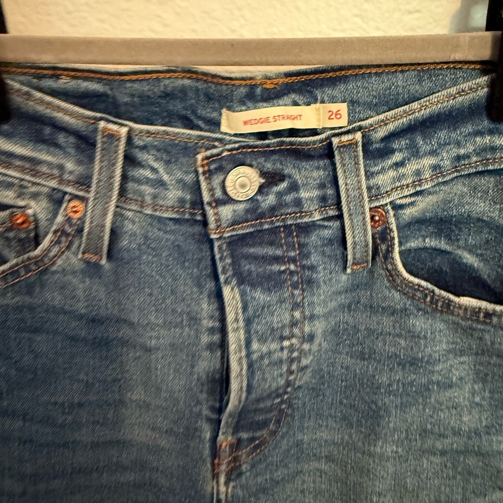 Blue Denim Wedge wedgie Straight Jeans LEVIS
